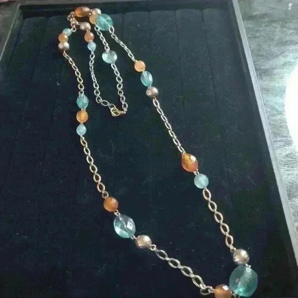 Plunder Long Sliver Tone Beaded Necklace